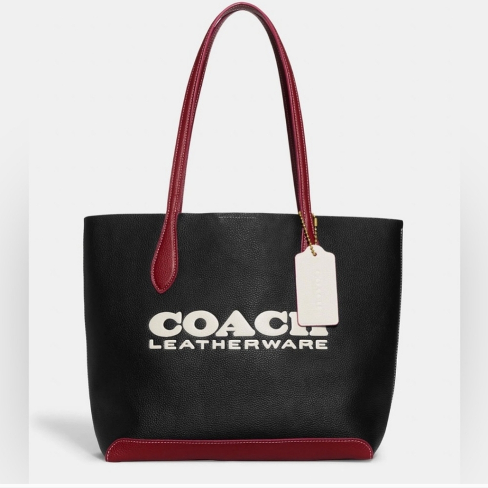 NWOT COACH Colorblock Leather Kia Logo Tote Bag, Black/Red/White CE734.